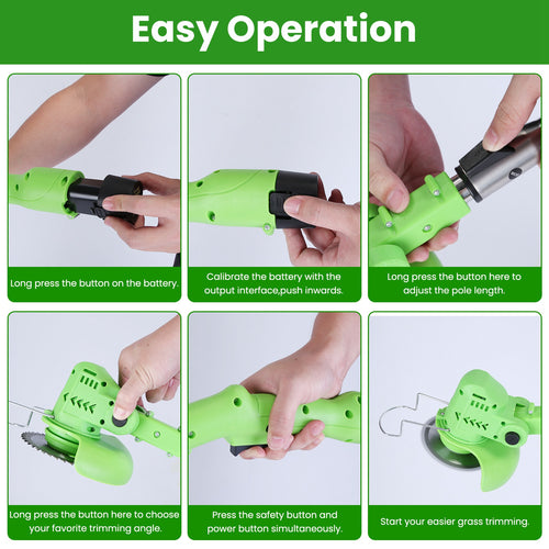 12V 200W Cordless Grass Trimmer Rechargeable Lawn Mower 9000M Per Min Weed Cutter With Saw Blade 2 Stainless Steel Blades 10 Plastic Blades 2 Rechargeable Batteries Goggles Gloves